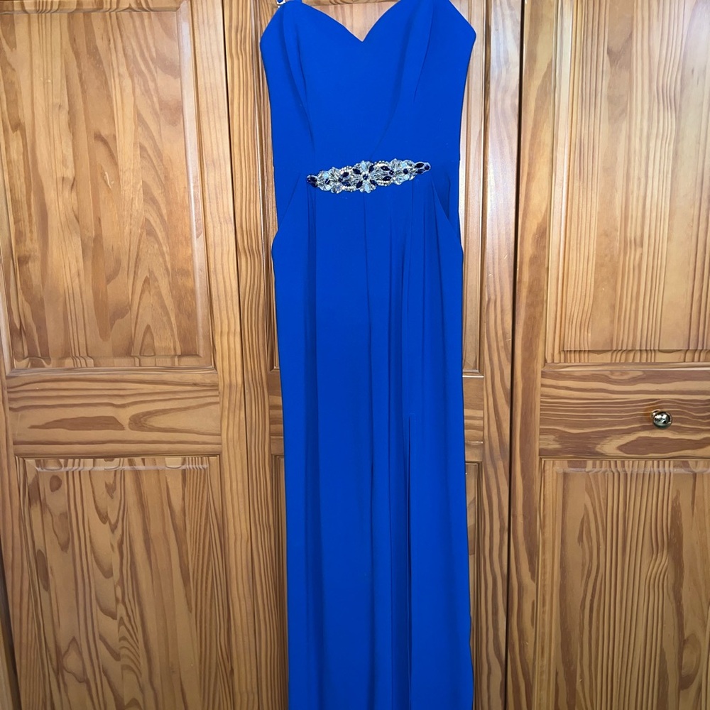 Elegant Blue jumpsuit with slit pant legs